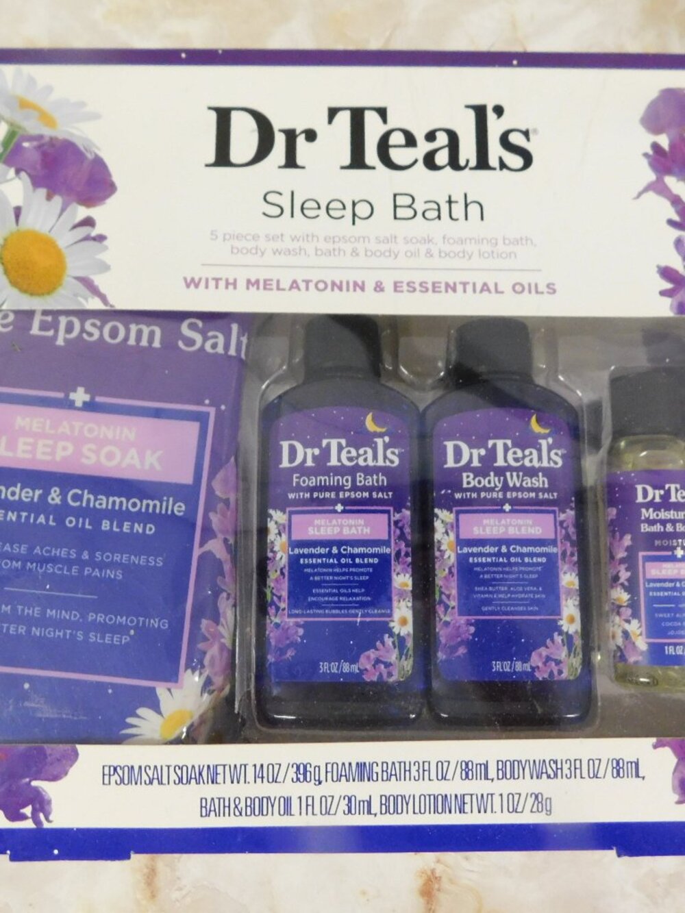 Dr Teal's Sleep Bath w/ Melatonin & Essential Oils Set NIB Lavender & Chamomile